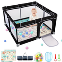 79x71in Large Playpen with Mat, Playpen for Babies and Toddlers, Baby Playards with Zipper Gate, Safe and Non-Slip Baby Fence, Full Mesh Design, Indoor & Outdoor Kids Activity Center - Black