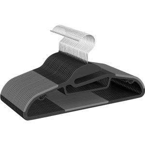 Heavy Duty Plastic Hangers 50 Pack with Non-Slip Design,0.2 Inches Thick,360Swivel Hook Space Saving Organizer for Bedroom Closet,Shirts,Pants,Strong Enough for Coat(Black- S Shaped)