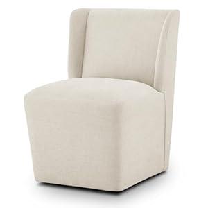 KISLOT Upholstered Dining Chair with Casters Wingback Modern Side Armless Deskchair with Rollers for Diningroom Bedroom Livingroom Reading Room, Cream Beige, 1 Box