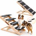 4 Steps Wood Pet Stairs & Ramp for Small and Medium Dogs and Cats, Portable Ramp Pets 2-in-1 Foldable, Non-Slip Pet Ladder for Tall Beds, Sofa, Cars, Holds Up to 220 lbs (4 Steps)