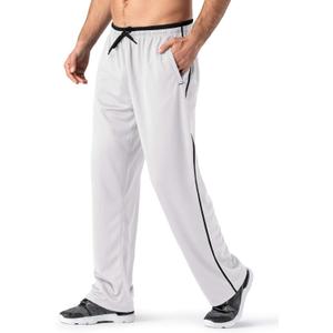 MAGNIVIT Men's Lightweight Sweatpants Loose Fit Open Bottom Mesh Athletic Pants with Zipper Pockets (Large, White Black)