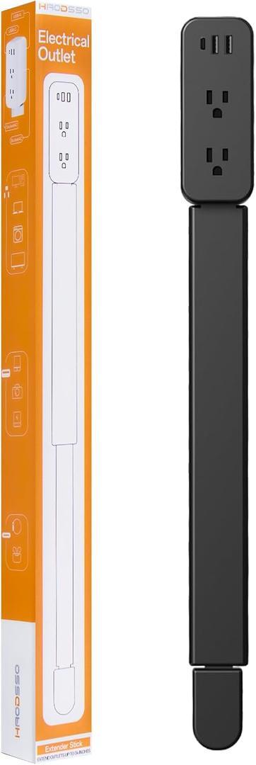 Electrical Outlet Extender Stick - Features USB-A, USB-C and 2 AC Outlets, Extends 22"-34", Rotates 180 Access Hard-to-Reach Outlets, Wall Plug Power Socket Expander Nightstands, Sofa, Desks and More