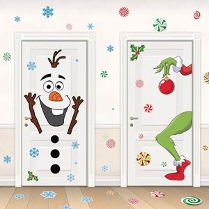 Pack Of 3 ROCWOHO Christmas Snowman Decals - Large Size Snowflakes & Candy Indoor/Outdoor Decorations for Winter Doors & Windows