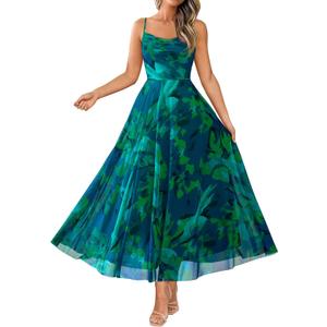 BTFBM Women Summer Floral Maxi Dresses Elegant Spaghetti Strap Dress Printed Party Dress Beach Long Dresses (Large)