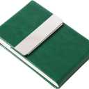 JuneLsy Business Card Holder Case - Professional PU Leather Metal Name Card Holder Pocket Business Card Carrier for Men & Women with Magnetic Shut (S-Dark green)