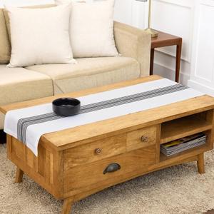 Solino Home Stripe Linen Table Runner 60 Inches - 100% Pure Linen Black and White Farmhouse Table Runner 14 x 60 Inch Ideal for Dresser and Coffee Tables, Mothers Day