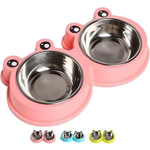 Skrtuan Stainless Steel Pet Bowls, Double Food & Water Bowls for Dogs, Cats & Rabbit, Non-Slip Pet Feeder with Cute Modeling, BPA Free, Dishwasher Safe, Set of 2