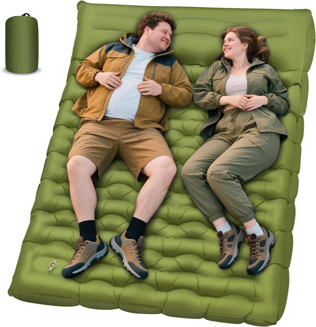 Sleeping Pad for Camping, 6" Extra Thick Double Sleeping Pad with Pillows & Built-in Foot Pump, Ultralight Camping Sleeping Mats Compact for Travel Tent Hiking Backpacking Car Camp Gear