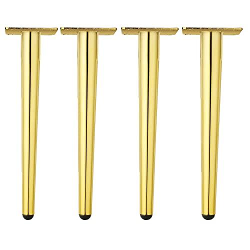 Osring 14 Inch Furniture Table Legs Golden, Steel Round Tapered Modern Sofa Feet, Straight Metal Furniture Legs Hardware for Cabinet and Couch, 4 Pack