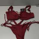 ZAFUL Women's Cinched Bikini Solid Color Wave Textured Knotted Tied Side Two Piece Swimsuit Bathing Suits, Medium