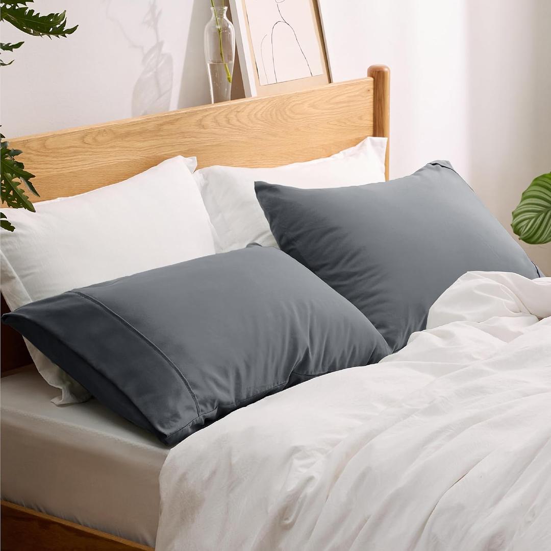 Pillow Cases Standard Size Set of 2 - Dark Grey Polyester Microfiber Pillowcases, Super Soft and Cozy Pillowcase, Pillow Case Covers with Envelop Closure, 20x26 Inches