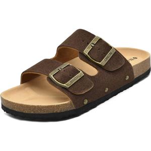 ONCAI Women's Flat Slide Sandals with Arch Support 2 Strap Adjustable Buckle Slip on Slides Shoes Non Slip Rubber Sole, Size 6