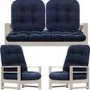Youyole 7 Pcs Outdoor Wicker Chair Cushions Set with 1 Loveseat 44 x 19 in Weatherproof & 6 U Shaped Cushions for Wicker Patio Furniture Porch Swing Bench Seat Sofa Couch (Dark Blue)