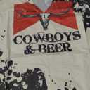 Cowboys & Beer Shirt for Women Country Music Tshirt Vintage Western Steer Skull Graphic Tees Cowboy Rodeo Blouse Top Size XL
