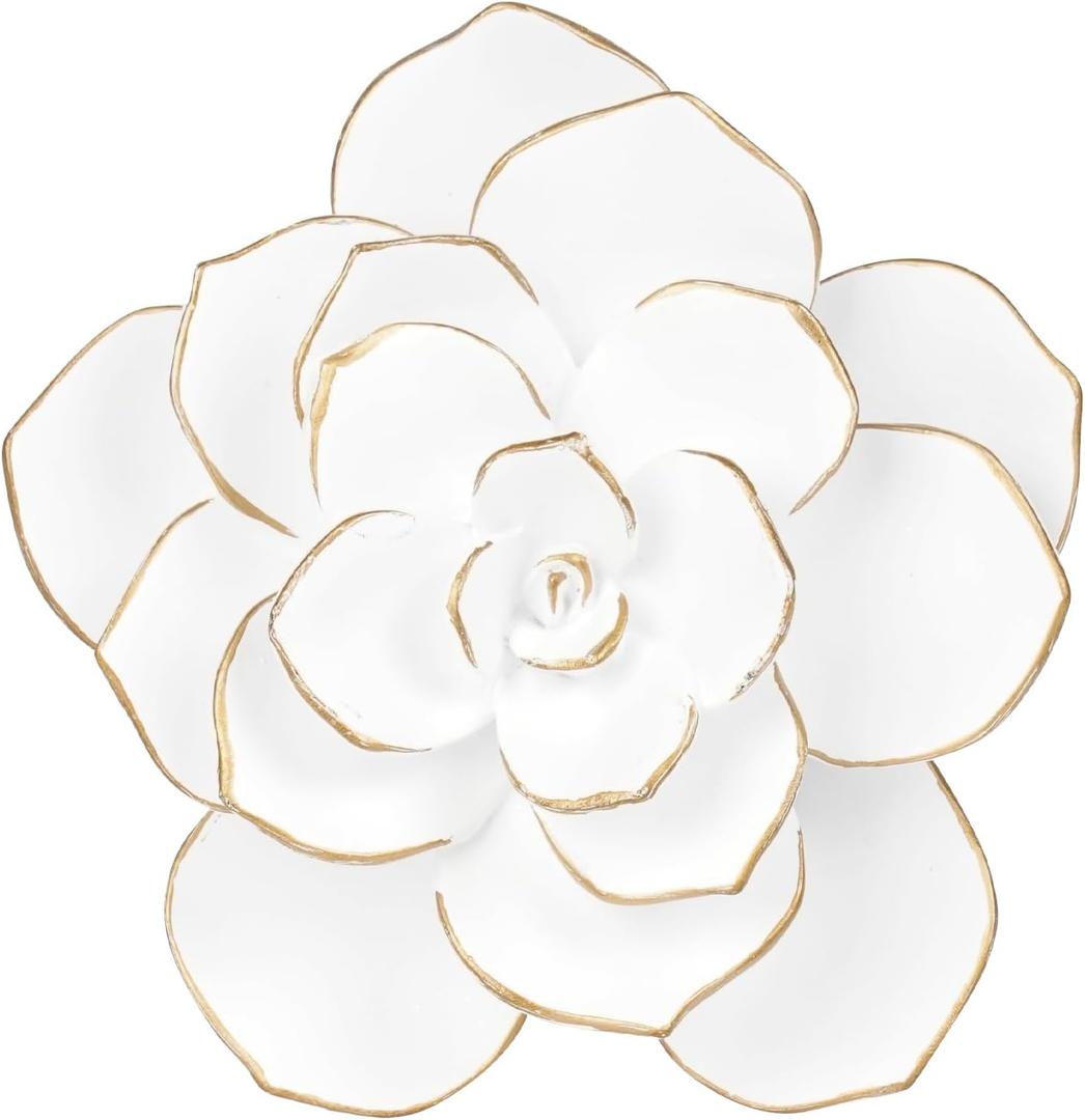 Guichifun Flower 3D White Succulent Wall Decor - Resin Home Accents Indoor or Outdoor Art Wall Sculptures Hanging Flowers for Bathroom Living Room Bedroom Gifts 5.5 X 2.25 X 5.75 Inch
