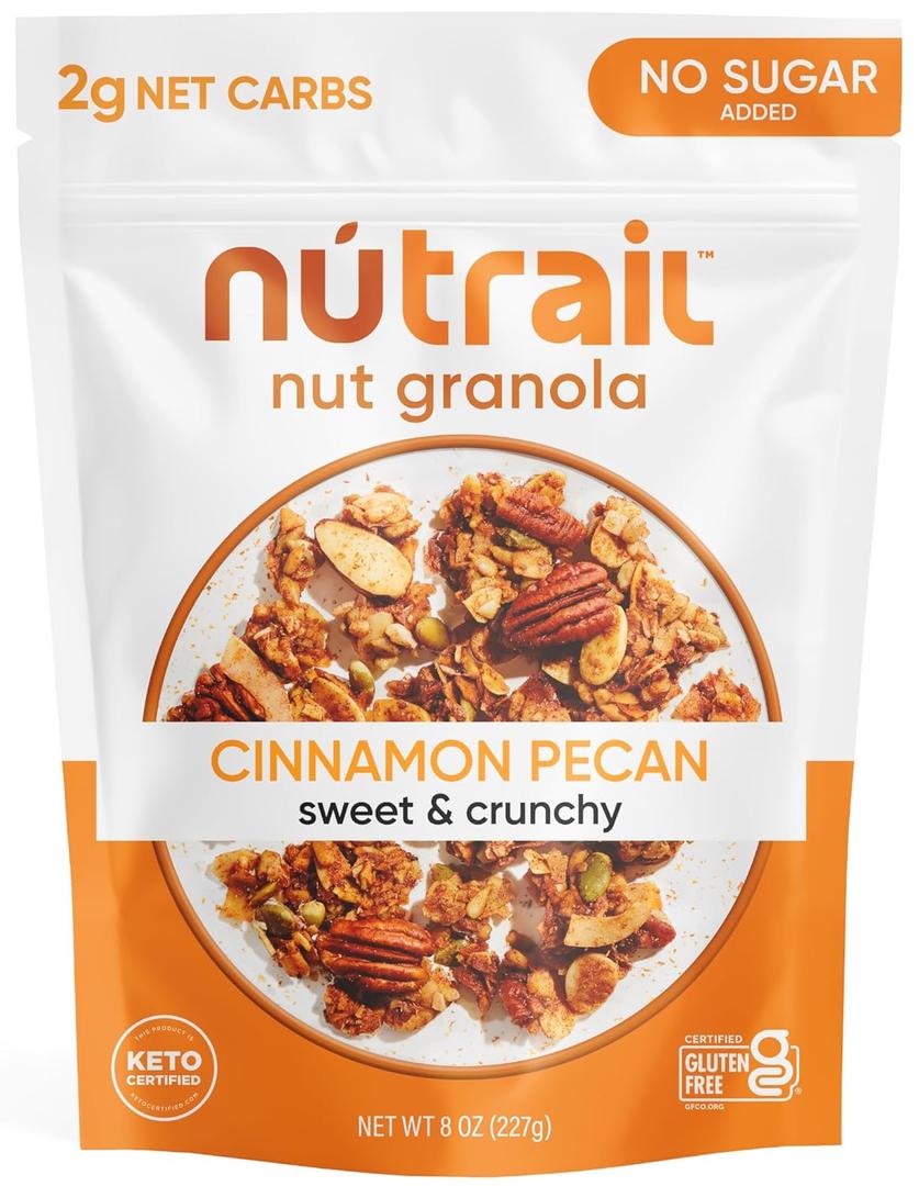 NuTrail Nut Granola Cereal, Cinnamon Pecan, No Sugar Added, Gluten Free, Grain Free, Keto, Low Carb, Healthy Breakfast 8 oz. 1 Count Best By: 08/19/25