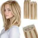 Clip in Short Hair Extensions Real Human Hair,Prokyvity Invisible Human Hair Clip in Extensions Short,8inch/2 pieces Mini Extensions for volume or highlight, Golden Brown Mixed Bleach Blonde, 2 Pieces-8 Inch, Golden Brown Mixed Bleach Blonde