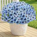 Artificial Flowers Fake Plants for Outdoors Spring Decoration, 13Bundles Silk Realistic UV Resistant Faux Flowers for Outside Planter Porch Yard Patio Garden Home Indoor, Blue