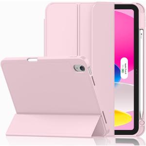 iMieet Case for iPad (A16)/iPad 10th Generation [11-Inch 2025/10.9 Inch 2022], Trifold Stand Smart Cover with Pencil Holder and Soft TPU Back, Supports Touch ID(Pink)