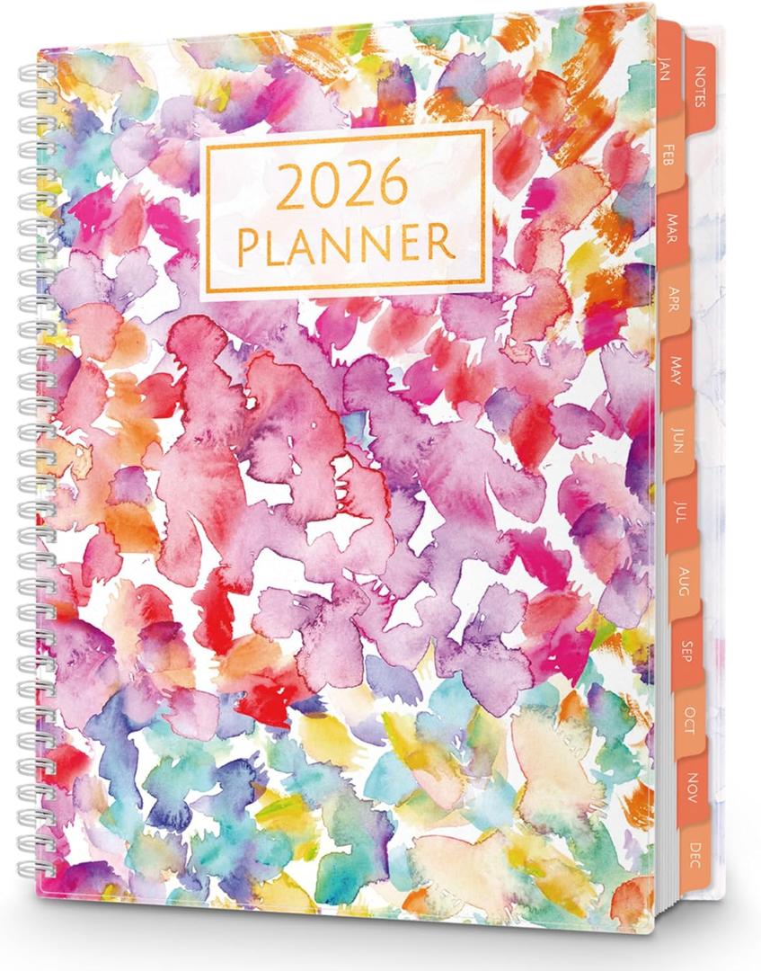 CRANBURY Large Planner 2026, 8.5x11 Weekly Monthly Calendar Agenda, from Jan to Dec Daily Organizer, Watercolor Theme, Spiral Bound Planner with Tabs