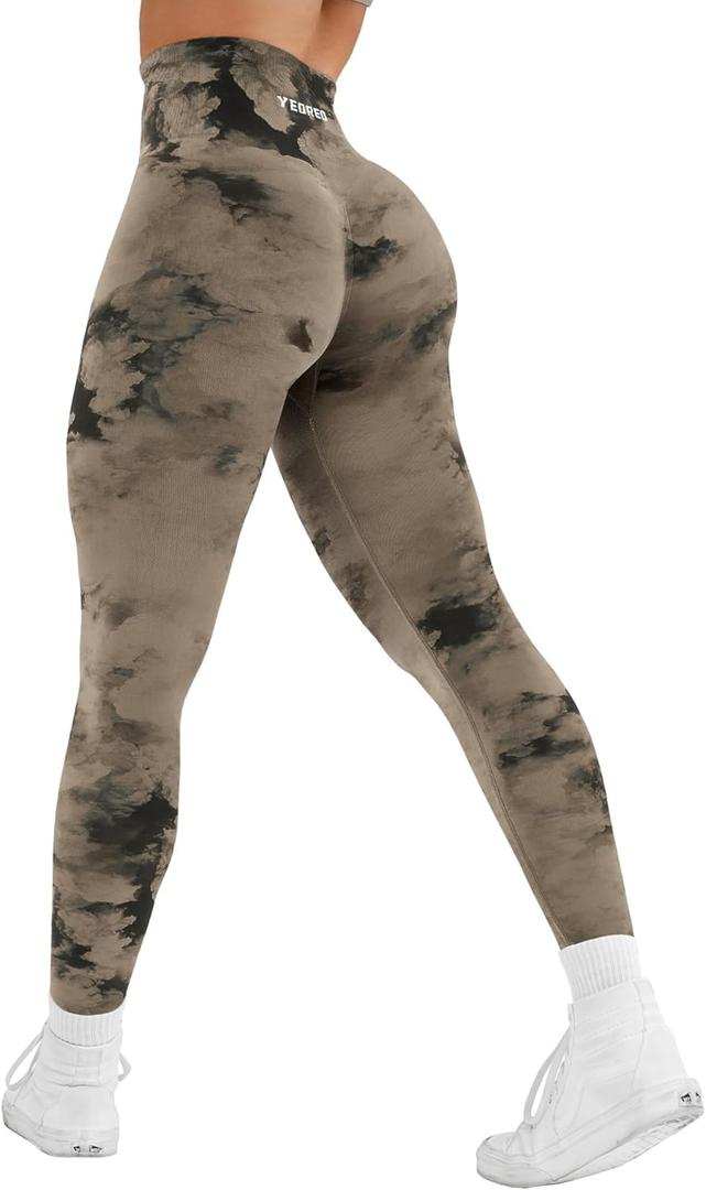 YEOREO Workout Leggings for Women Jada Scrunch Butt Lifting Leggings Seamless Screen Print Gym Yoga Pants (Small, Brown Cloud)