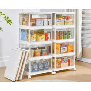 4 Tier Plastic Storage Bins with Lid 23QT, Stackable Storage Containers with Wheels, Folding Storage Boxes, Stackable Storage Bins, Closet Organizers and Storage for Living Room,Office,Dorm