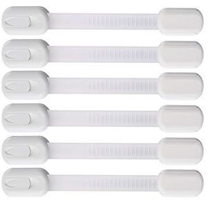 6 Pack Vmaisi Multi-Use Adhesive Straps Locks - Childproofing Baby Proofing Cabinet Latches for Drawers, Fridge, Dishwasher, Toilet Seat, Cupboard, Oven,Trash Can, No Drilling (White) (6)