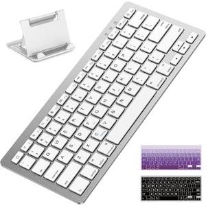 OMOTON Rechargeable Bluetooth Keyboard for iPad, with Adjustable Stand Holder and 2 Key Stickers, Compact Portable Wireless Keyboard for iPad 11th A16, 10th, Pro, Air, Mini (White)