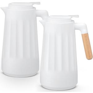 2 Pcs 34 oz Thermal Coffee Carafe for Keeping Hot/Cold Double Wall Vacuum Carafe with Insulated Glass Liner and Wood Handle Coffee Pot Container for Drinks Milk Tea Chocolates(White)