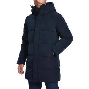 Pioneer Camp Mens Long Winter Coat Hooded Waterproof Insulated Puffer Jacket Thicken Puffy Warm Down Windbreaker Parka (Large, Navy)