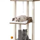 FourFurPets 43.7" Cat Tree, Modern Cat Tree Tower, Cat Tower for Indoor Cats Large Adult, Big Cat Tree with Scratching Post, Wooden Cat Tree with Large Perch, Cat Condo for Adult cat, Rustic Brown