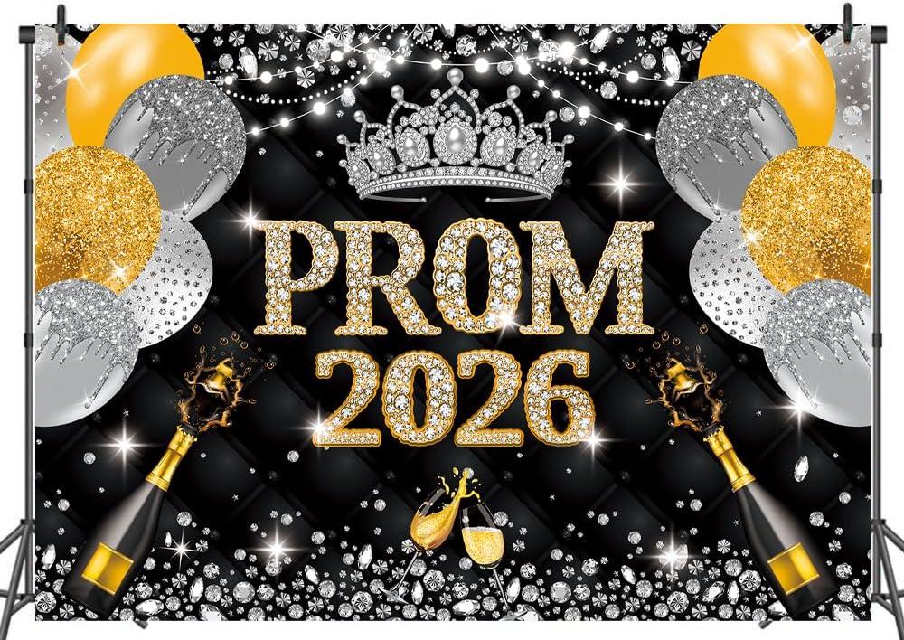 Black Gold Prom Night 2026 Photography Background 8x6ft | Prom Night Prom NightCongrats Grad Class of 2026 Graduation Party Decoration