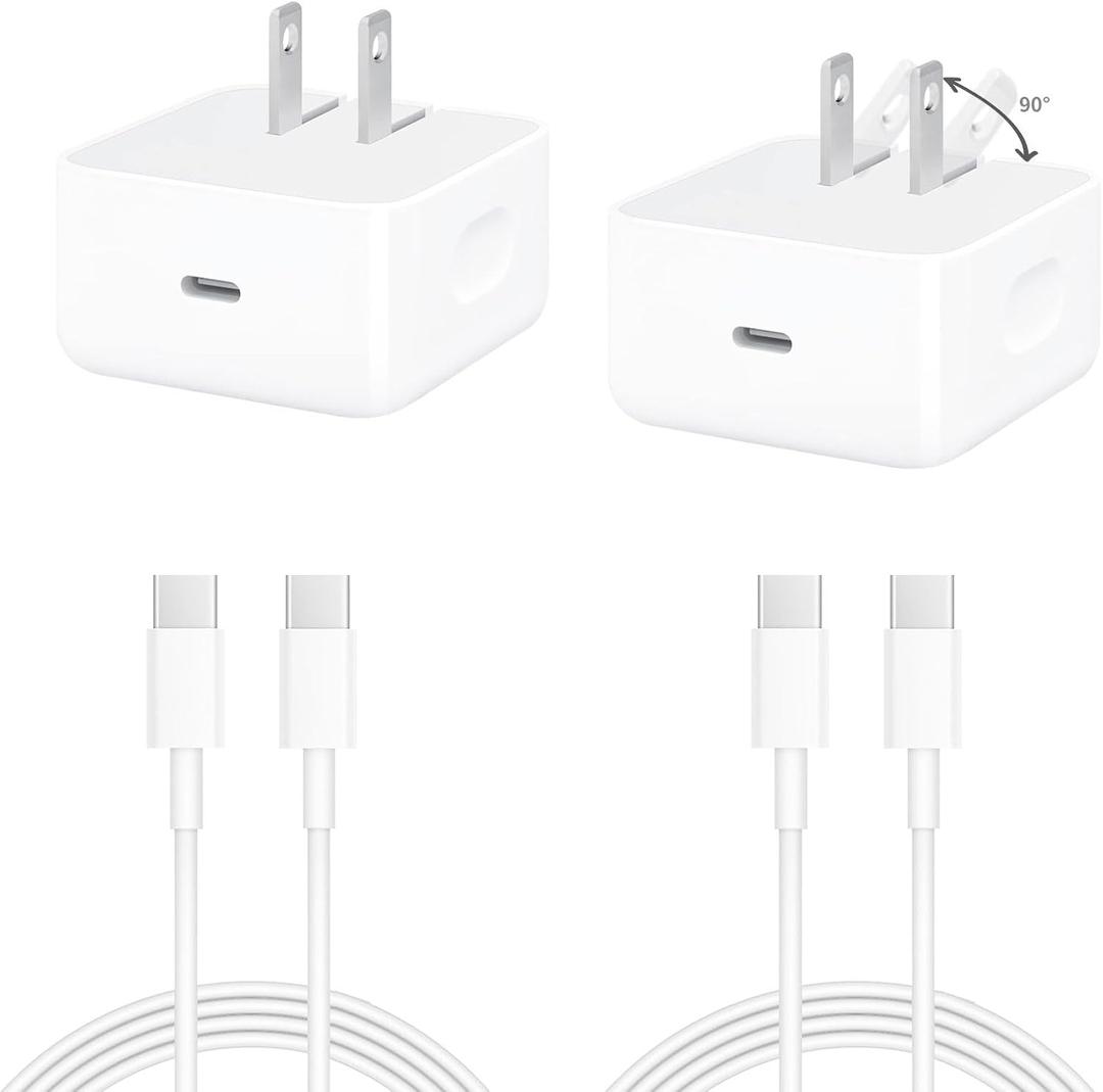 2-Pack USB-C Fast Charger for iPhone 17, Wall Charger, Comes with a 4-Foot Type-C Charging Cable, Compatible with iPhone 17/16/16 Plus/16 Pro/16 Pro Max/iPhone 15/15 Pro Max/iPad Pro/AirPods.