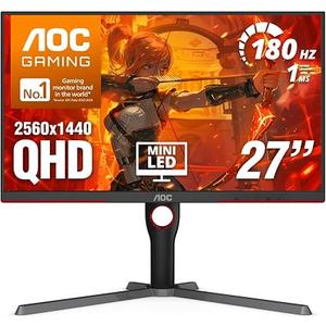 AOC 27 Inch Gaming Monitor QHD 180Hz Mini-LED HDR1000, Q27G3XMN
3440×1440 Computer Monitor, 0.3ms, HDR400, USB 3.2, DP 1.4, HDMI 2.1, Height Adjustable Stand, Audio Out, VESA Mount
