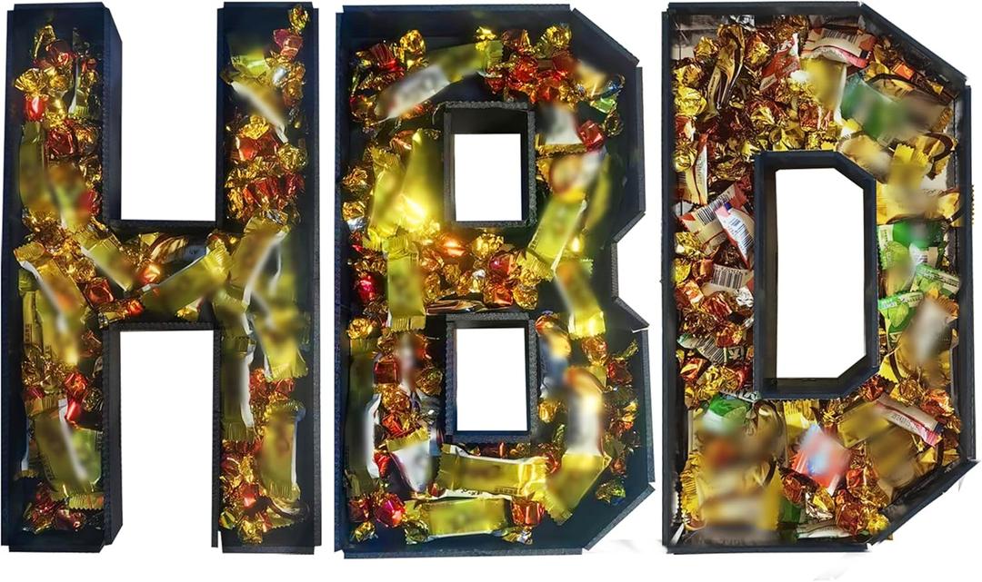 13.7" Black Cardboard Letters HBD for Charcuterie, Large Fillable Candy Gift Box  Hollow Gift Tray for Cupcakes, Candies & Birthday or Anniversary Decorations