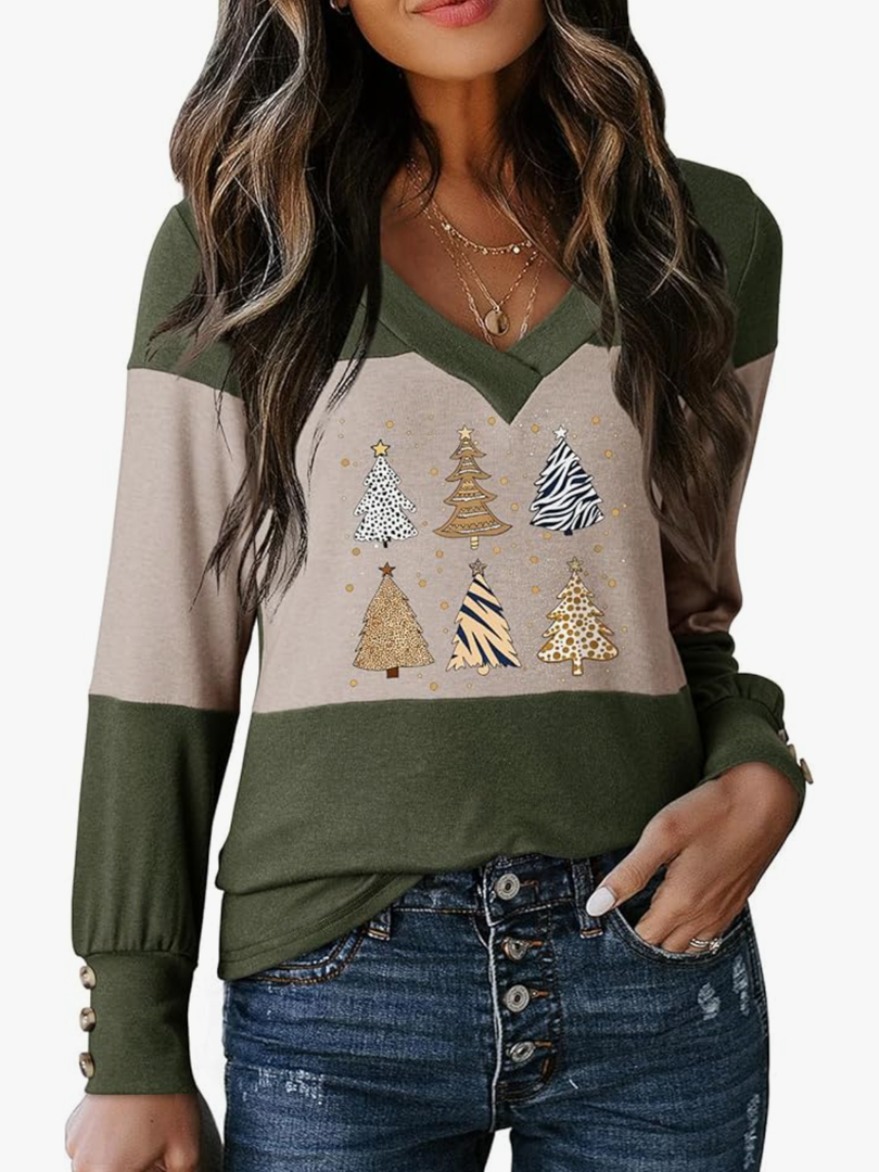 Dokotoo Long Sleeve Shirts for Women Fall Outfits V Neck Shirts Button Tunic Tops Fashion Winter Clothing