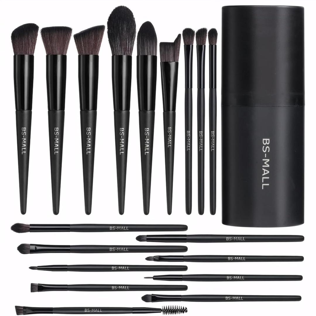 BS-MALL Makeup Brush Set 18 Pcs Premium Synthetic Foundation Powder Concealers Eye shadows Blush Makeup Brushes with black case (C-Black