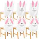 Irenare Easter Bunny Chair Cover Set of 6 Cute Rabbit Chair Back Cover Removable and Washable Stretch Animal Slipover for Spring Dinning Table Room Kitchen Holiday Birthday Party Decor