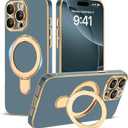 Amzfield Magnetic for iPhone 15 Pro Max Case with Stand [Compatible with MagSafe] [Full Camera Protection] Cute Slim Phone Case for iPhone 15 Pro Max Case, Grey Blue
