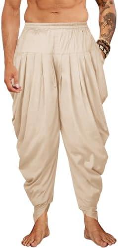 PASLTER Mens Kaftan Linen Cotton Pants Casual Kurta Elastic Waist Harem Baggy Yoga Pants Loose Fit Boho Hippie Trousers L