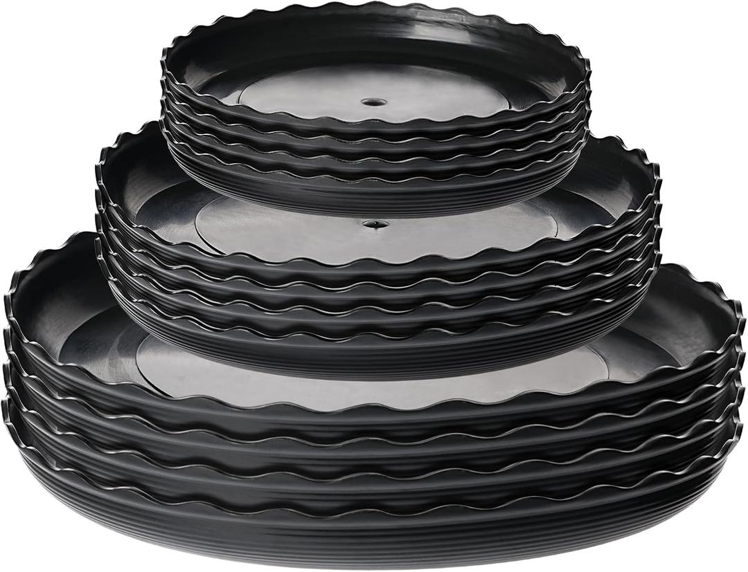 12 Pack Plastic Plant Saucer, Round Flower Plant Trays Wave Drainage Tray for Pots Base, Heavy Duty Plant Pot Saucers for Indoor Outdoor Home Garden Plant - Black, 6/7.8/10 Inch
