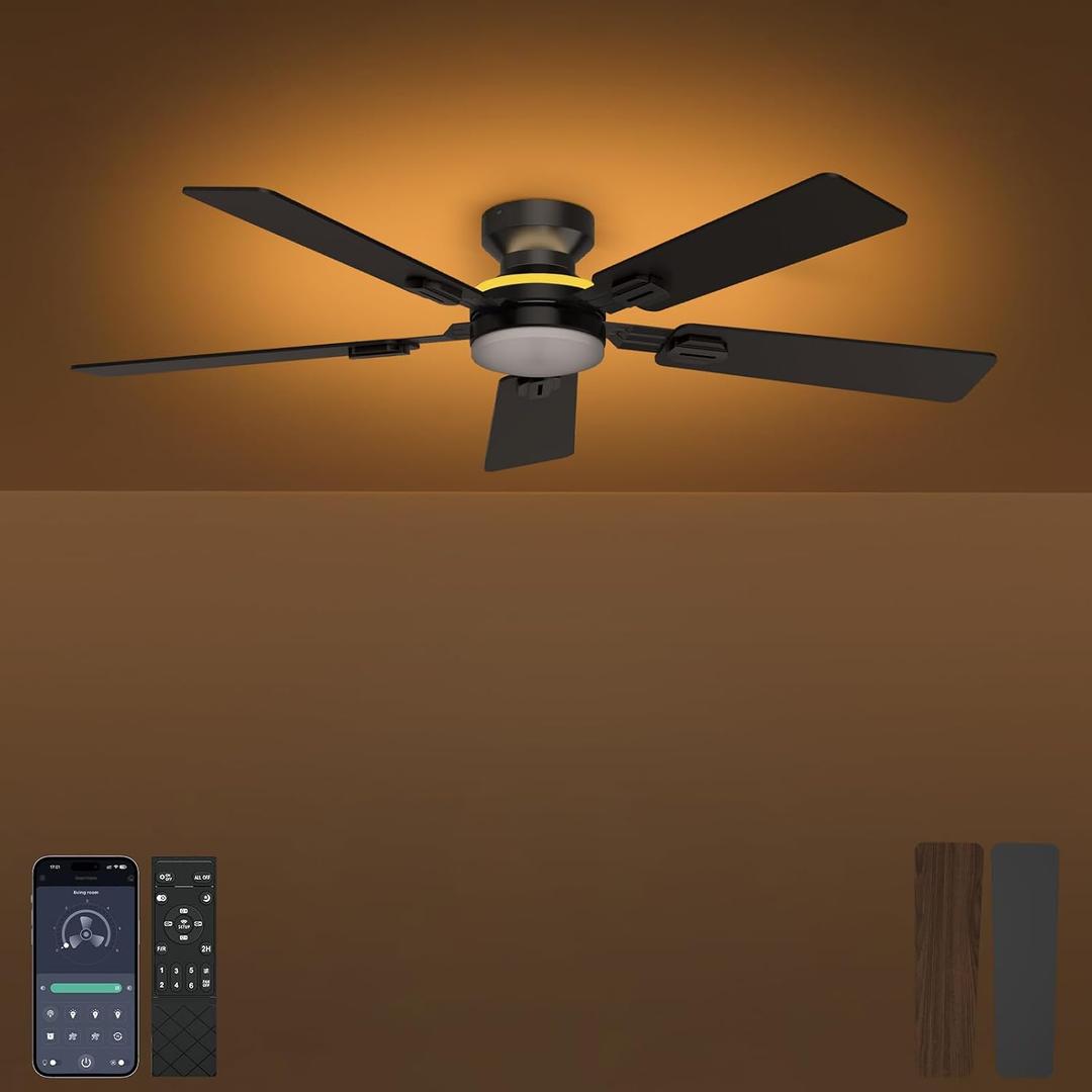 52 Inch Ceiling Fan with Light, Remote&App Control, Flush Mount