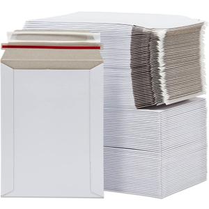 100 Pack 6x8 Rigid Mailers - 550 GSM Thick Self Adhesive Stay Flat Cardboard Envelopes for Shipping Photos, Documents, Collectible Trading Cards (White)