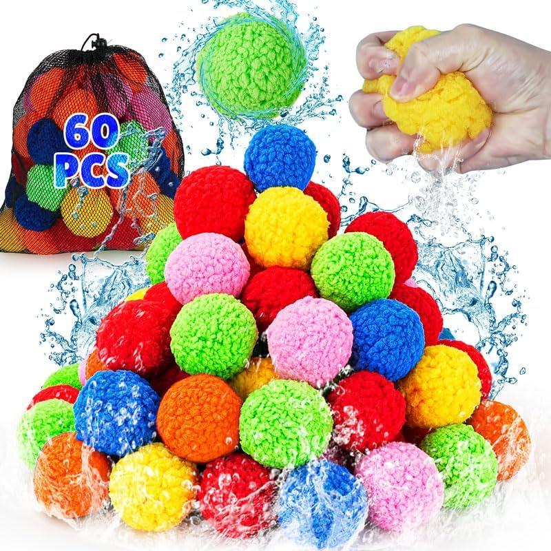 Reusable Water Balloons - 60 PCS Refillable Water Balls for Kids Outdoor Toys Games, Summer Pool Toys Water Play Splash Balls for Backyard Lawn Beach Fun Games for Boys Girls
