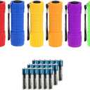 Whaply Small Mini Flashlights Pack of 6,Assorted Colors,New Type Cob Light,with 18 AAA Battery (6 Pack)