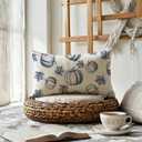 3 x Fall Pumpkins Throw Pillow Covers 18x18 with Maple Leaves Farmhouse Autumn Harvest Thanksgiving Decorative Lumbar Pillowcases Seasonal Decor Cushion Covers 2Pack for Sofa/Couch/Porch (Blue)