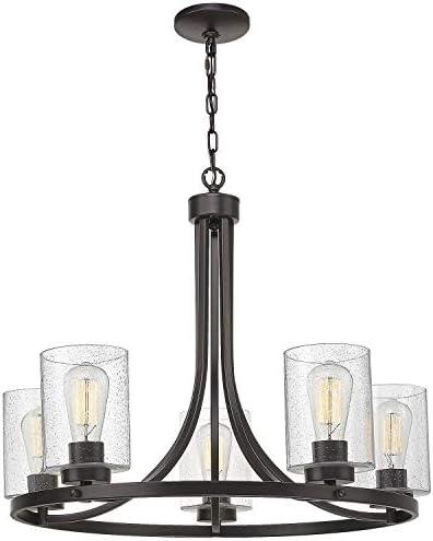 Beionxii 5-Light Wagon Wheel Chandelier, 26" Farmhouse Contemporary Foyer Pendant Light Dinning Room Lighting Fixture Oil Rubbed Bronze with Clear Seeded Glass