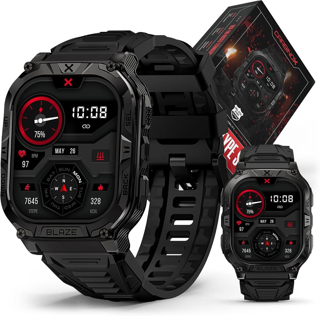 CARBINOX Blaze Smart Watch with GPS Rugged Fitness Trackers, IP69K Waterproof, 170+ Sports Modes, Gorilla Glass, Make/Receive Calls, Android & iOS Compatible