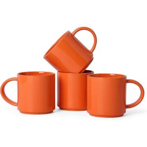 Coffee Mugs Set of 4, Stoneware Coffee Cups with Comfortable Handle, 16oz Ceramic Mugs for Kitchen & Office, Dishwasher & Microwave Safe - Orange