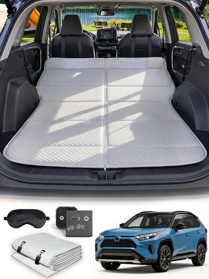 Foldable Car Bed for Mid-Size SUV Non-Inflatable Foam Mattress, Thick Portable Trunk Sleeping Pad, Odorless Cooling Material Air Mattress Alternative for Road Trips & Camp with Earplugs & Eye Mask, Medium